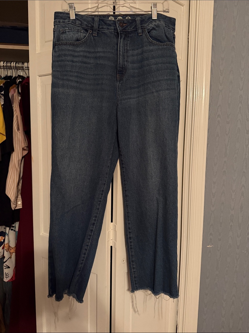 Rewash Dark Blue Frayed-Hem High-Rise Cropped Jeans